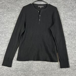 Rag & Bone Sweater Mens Large Black Merino Wool Henley Knit Casual Long Sleeve